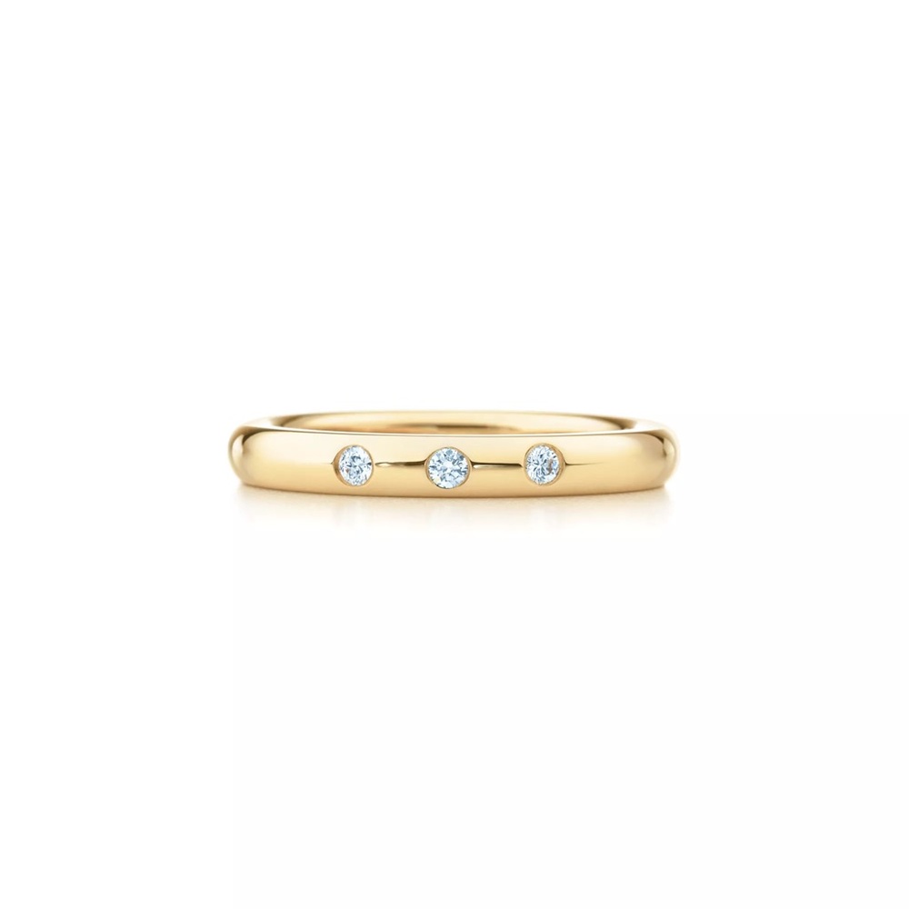Tiffany & Co. Elsa Peretti 18k Yellow Gold Band with 3 Round Diamonds size 6.5
